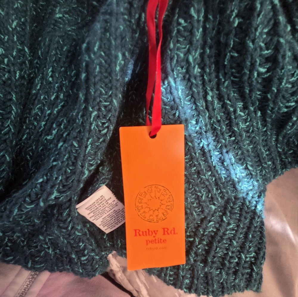 Ruby Rd. Deep Teal Knit Poncho - Picture 3 of 4